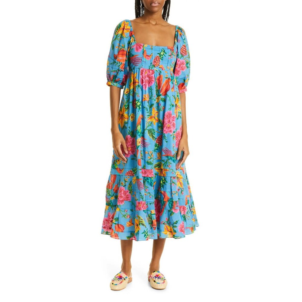 FARM Rio Blue Floral Midi Dress